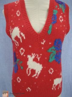 Womens J Christopher Red Ugly Christmas Reindeer Wool Sweater Vest Sz