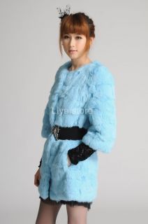 Colors New Womens Girls Real Rabbit Fur Winter Warm Long Coat