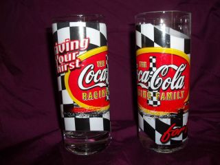 Coke Coca Cola Glass Nascar Racing Family Design 6 1/8 Tall Tumbler