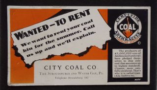 1930s Blotter Anthracite City Coal Co. East Stroudsburg Water Gap