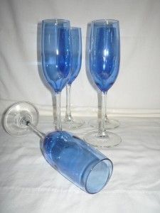  set of 5 cobalt blue long stem champagne cocktail wine glasses mint