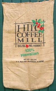 Burlap Bag Hawaii Hilo Mill Coffee Bean Sack 100 lb New