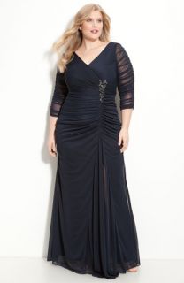 Adrianna Papell Beaded Mesh Gown (Plus)