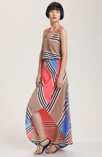 Addison Story Stripe Silk Faux Wrap Maxi Dress