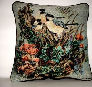 Birds in Tree Stump by Lena Lu Tapestry Pillow New