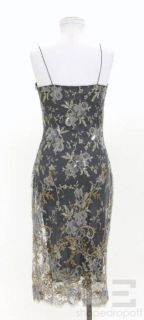 Collette Dinnigan Blue Silk & Beaded Lace Overlay Dress Size M