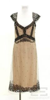 Collette Dinnigan Blush Black Beaded Overlay Evening Dress Size Medium