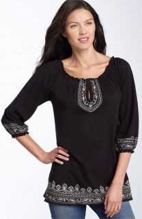 Lucky Brand Embroidered Smocked Top
