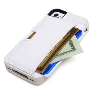 Genuine CM4 White Cover Credit ID Q Card Holder Leather For iPhone 4
