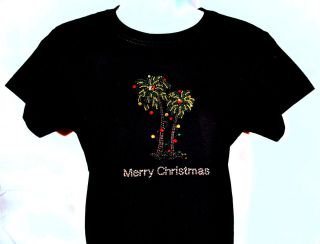 Christmas Tshirt with Lighted Palm Tree Holiday Color Black