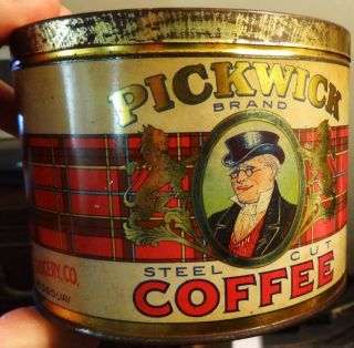  Pickwick Coffee Tin Antique Advertising Can 1 lb Slip Lid