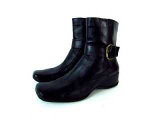 Womens Black Clarks Soft Leather Ankle Wedge Boots Biker Leather