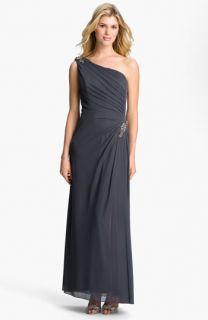 Alex Evenings One Shoulder Ruched Mesh Gown