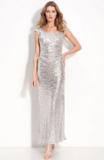 David Meister Pleated Sequin Gown