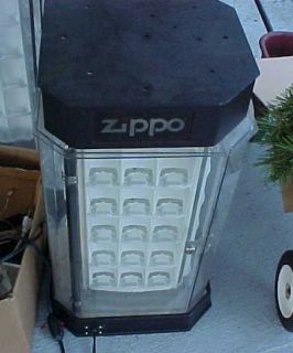 Vintage 60 ZIPPO Lighter Rotating Revolving Display Case Lighted w key