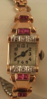 Stunning Vintage Colomby Ruby Diamond 14k Rose Gold 17J Watch