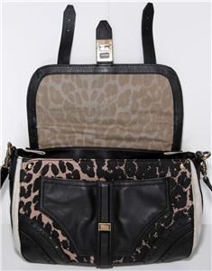 Sam Edelman Parisian Odette Black Leather Leopard Linen Crossbody Bag