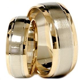 Lovely Two Tone 8 6mm Matching Comfort Fit Wedding Band Set 14k Gold