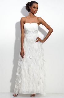 Sue Wong Feather Trim Strapless Gown