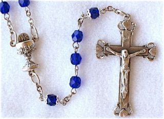 Sapphire Cobalt Blue Chalice First Communion Rosary New