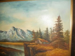 Antique Oil Painting G Williams Mountainscape Cabin