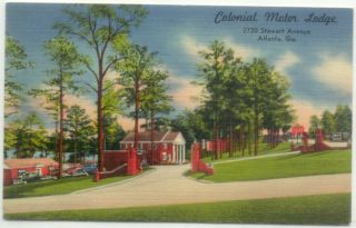 Atlanta GA Colonial Motor Lodge Linen Postcard Georgia