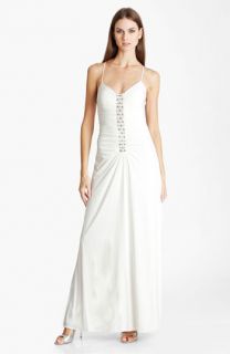 JS Boutique Embellished Ruched Jersey Gown