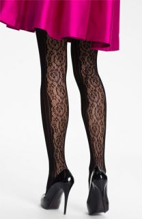 DKNY Pinstripe & Lace Tights