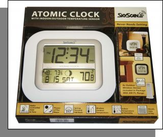 NEW SkyScan Atomic Clock w Indoor Outdoor Temperature Wireless Sensor