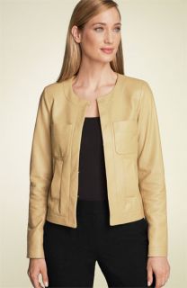 Ellen Tracy Jewel Neck Leather Jacket