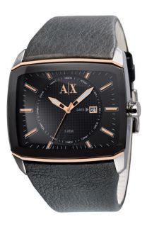 AX Armani Exchange Rectangular Leather Strap Watch