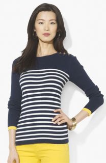 Lauren Ralph Lauren Button Shoulder Stripe Sweater