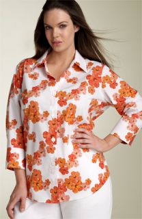 Foxcroft Floral Print Shaped Shirt (Plus)
