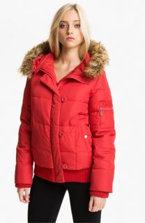 DKNY Faux Fur Trim Split Hood Quilted Bomber (Online Exclusive)