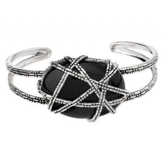 Sterling Bold Onyx Wrap Design Cuff Bracelet —