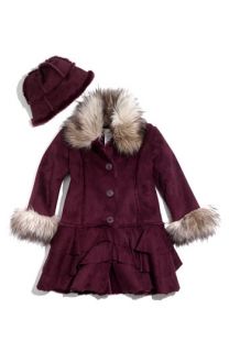 Widgeon Faux Shearling Coat & Hat with Faux Fur Trim (Little Girls)