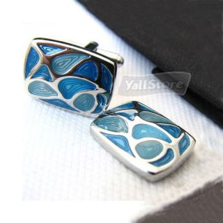   Elegance Cufflinks Shallow Blue Colored Stone Mens Dress Cuff Links