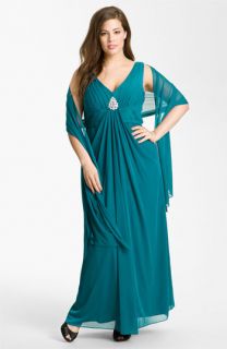 Alex Evenings Pleated Mesh Gown & Shawl (Plus)