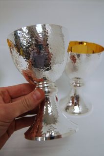 Beautiful Hammered Silver Communion Cups Chalice