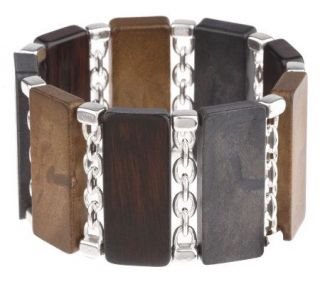Look of Wood Rectangular Link Stretch Bracelet with Chain Detail