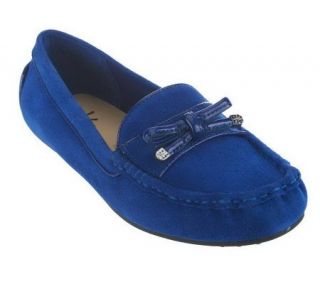 Isaac Mizrahi Live Suede Moccasin with Patent Bow Detail   A223412