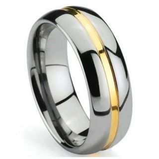 COMFORT FIT 8MM MENS TUNGSTEN CARBIDE 2 TONE WEDDING BAND RING SIZE 9