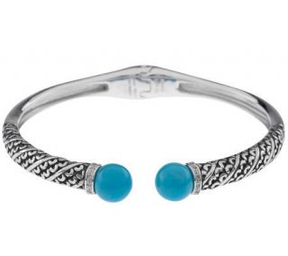 As Is Sterling Turquoise Bead Hinged Cuff Bracelet —