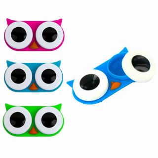 OWL contact LENS case HOLDER assorted COLORS blue, PINK or green