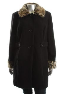 Style Co New Black Faux Fur Collar Cuff Tab Waist Jacket Plus 16W BHFO