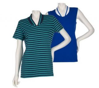 Sport Savvy Set of 2 Stretch Pique Short Sleeve V neck Tops — 