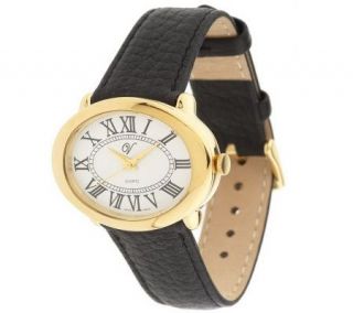 Veronese 18K Clad East West Oval Leather Strap Watch —