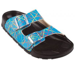 Birkis Multi Line Print Double Strap Beach Sandals —
