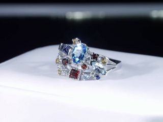 Diamond Blue Topaz Garnet Amethyst Aqua Citrine Sapphire Ring