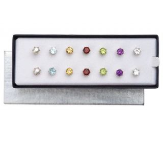 Set of 7 5.12 ct tw Gemstone Sterling Stud Earrings —